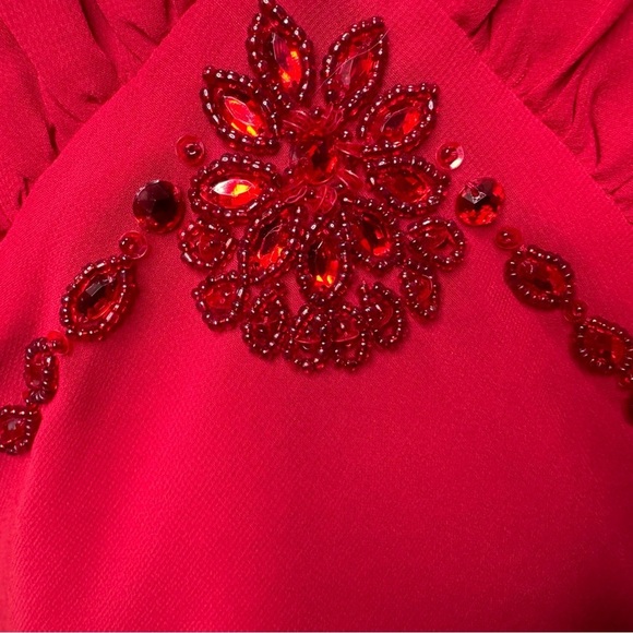 Addition Elle Red Vneck Midi Chiffon Fit & Flare Dress Size 24 - Picture 3 of 8